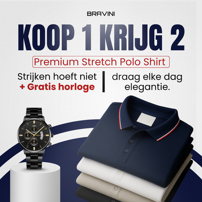Koop 1, Ontvang 2 Premium Strijkvrije Stretch Polo’s + Horloge Cadeau